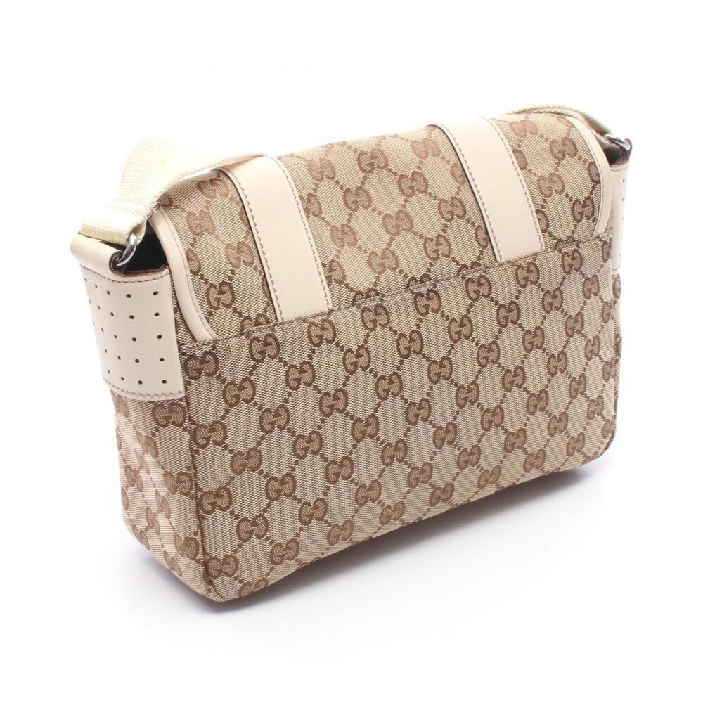 Gucci Ivory Leather Brown Beige Bag White GG Canvas Shoulder Brown Tan